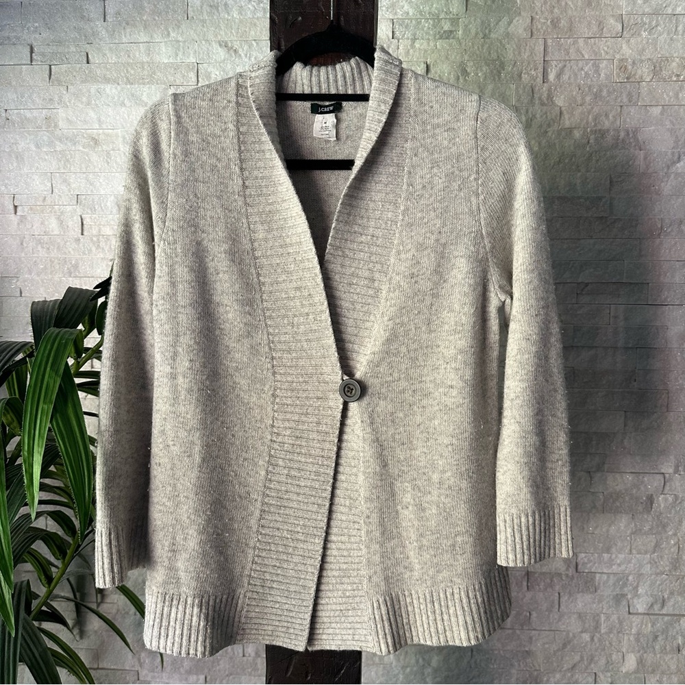 J. Crew Gray Wool-Cashmere Blend Collar Fisherman Coastal Shawl Sweater Size M